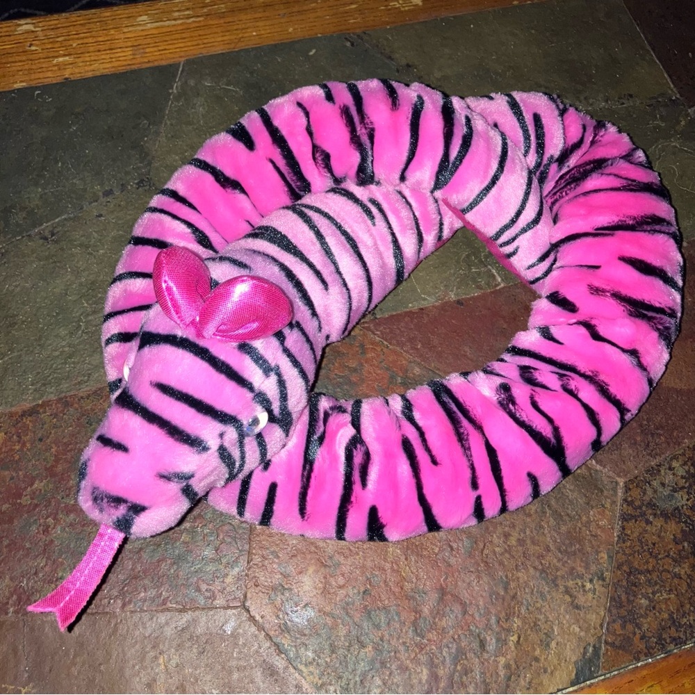 Pink Striped Plush Snake Toy